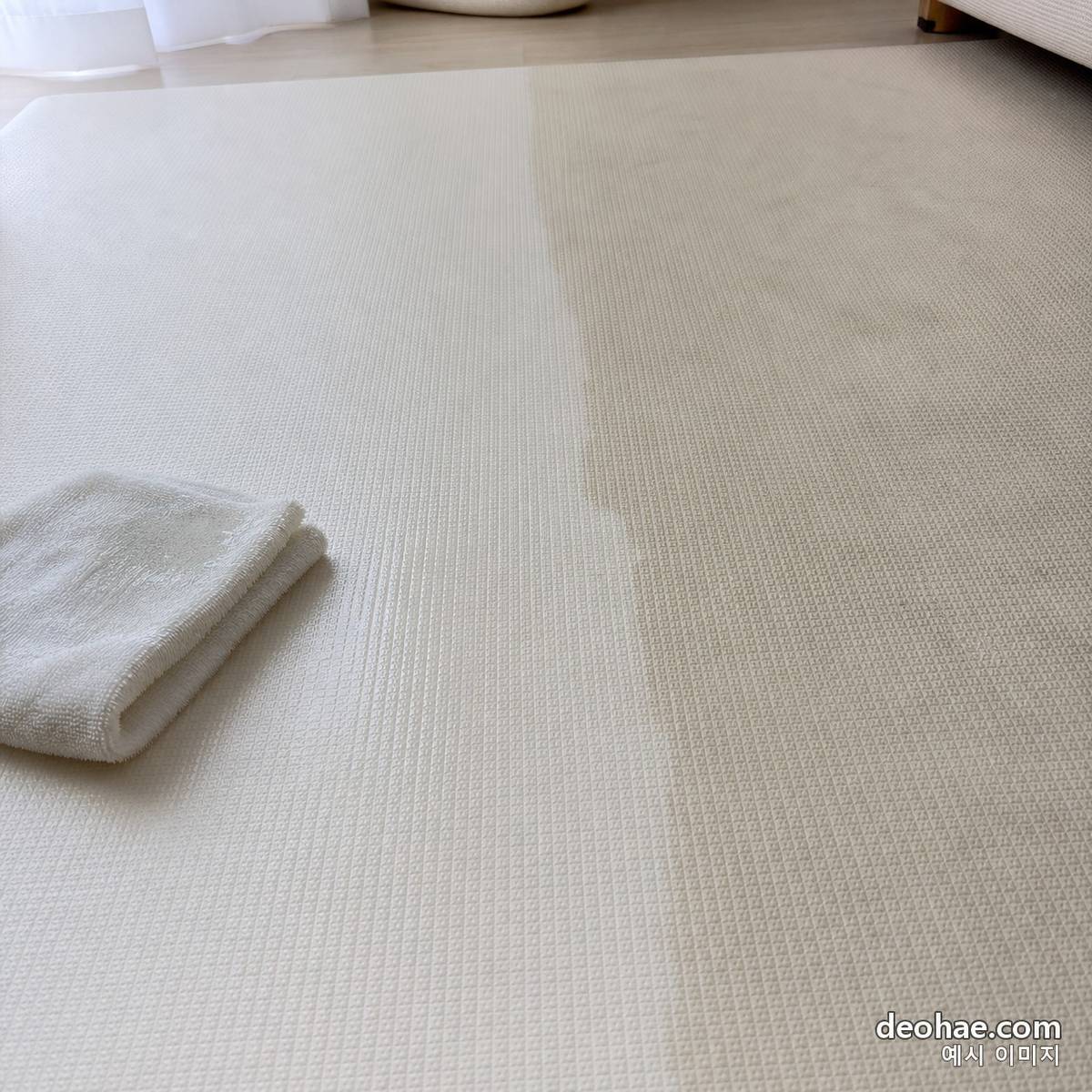 물걸레로 닦고 지나간 아기 놀이매트 표면, 아기 없음